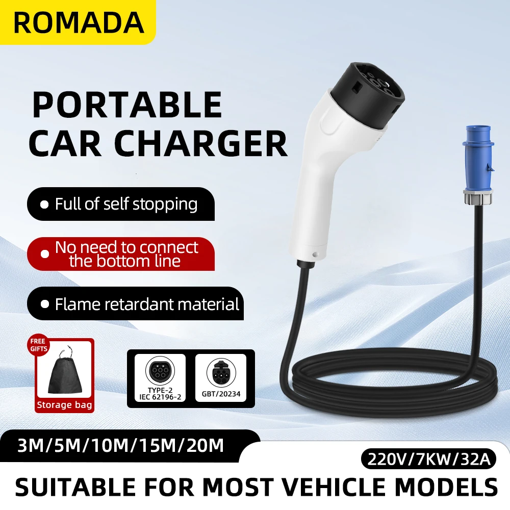 Портативное зарядное устройств – обзор и цена Portable Ev Charger 32A Type 2 Cee Plug