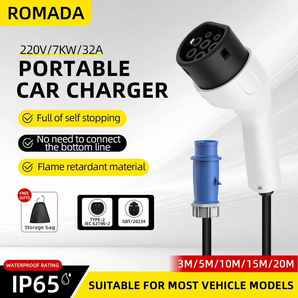 Портативное зарядное устройств – обзор и цена Portable Ev Charger 32A Type 2 Cee Plug