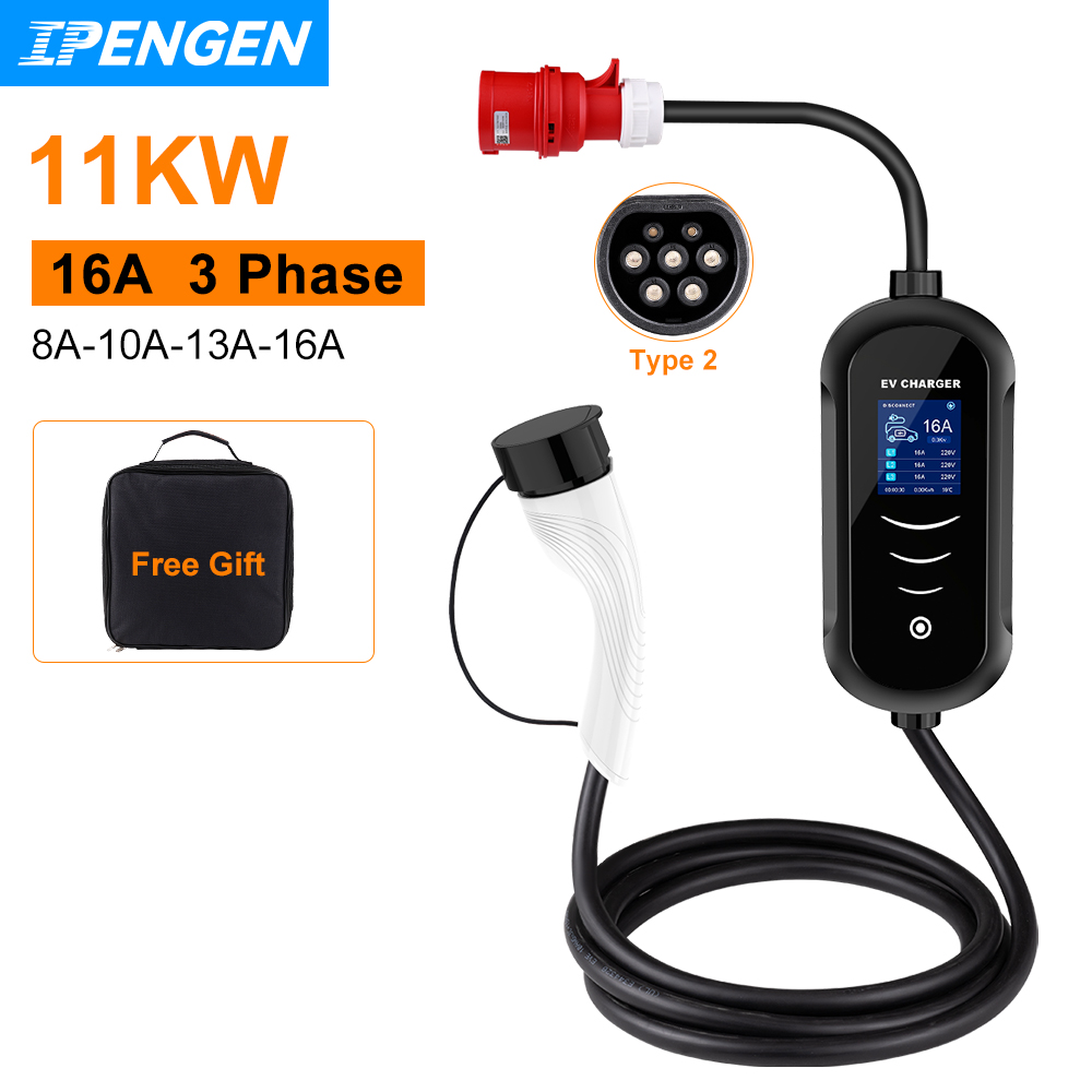 IPENGEN 11KW 16A 3-фазное порт – обзор и цена Portable Ev Charger 32A Type 2 Cee Plug